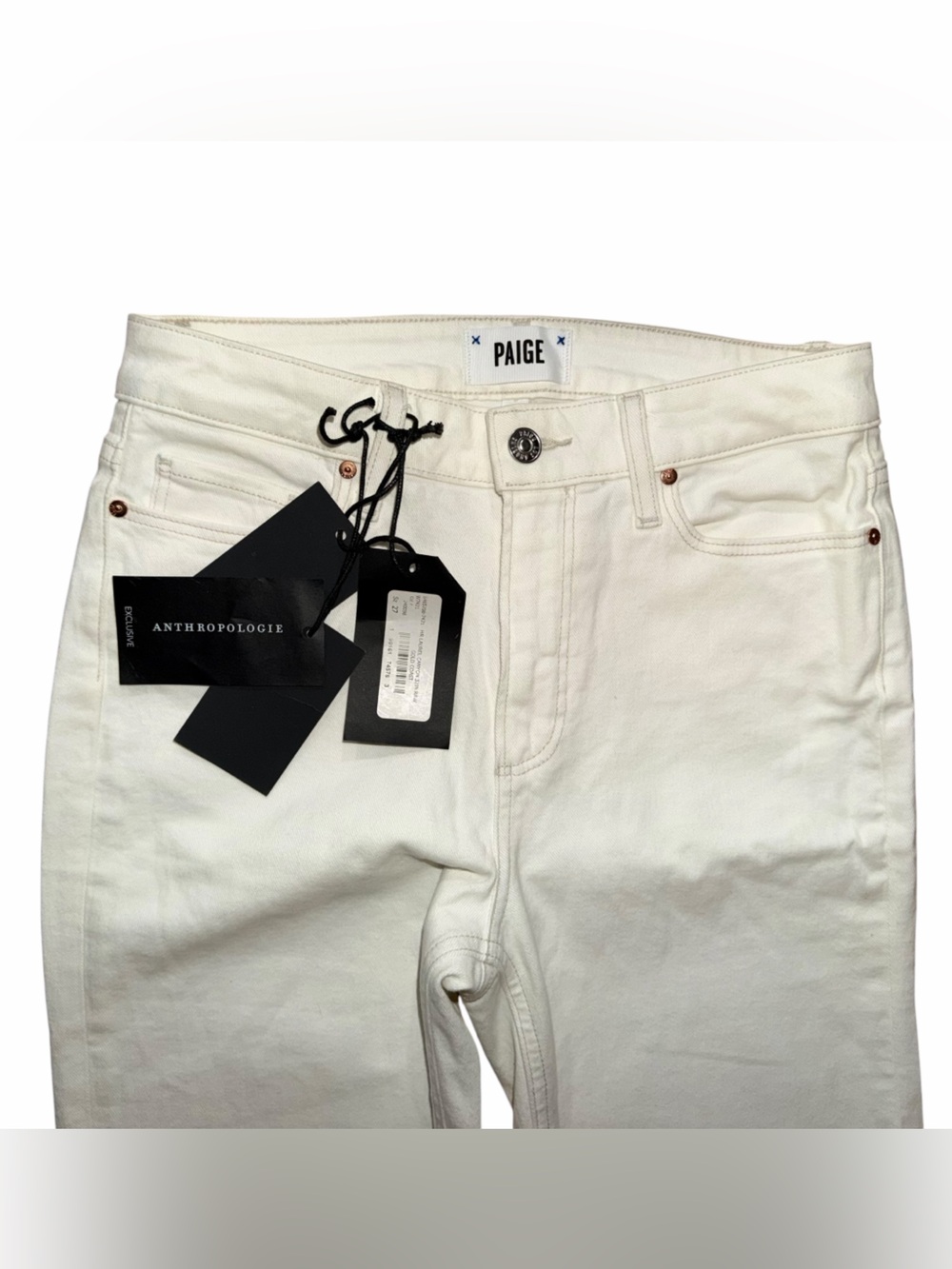 NEW Anthropologie X Paige High Rise Laurel Canyon Flare Jeans White Size 27 - Picture 3 of 9